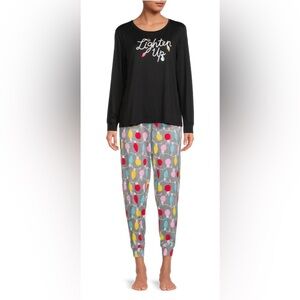 NWT Secret Treasures Black Long Sleeve Multicolor Jogger Pajama Set Holiday Lg